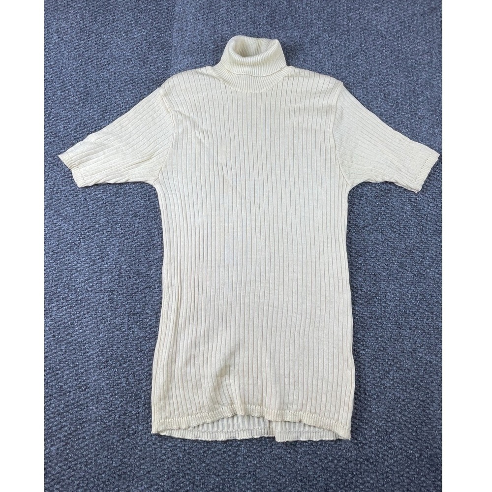 VTG Harold Powell Womens Cream Butter Yellow Silk Knit Turtleneck Top ITALY Sm